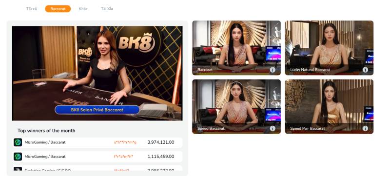 Bước 3: Truy cập sảnh và chọn bàn baccarat phù hợp